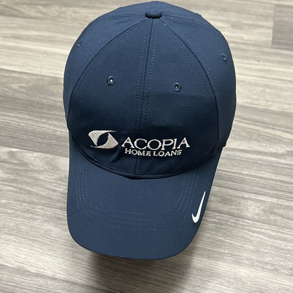 Nike Golf‎ Hat Men Blue White Dri Fit Performance Finance Promo Advertisement